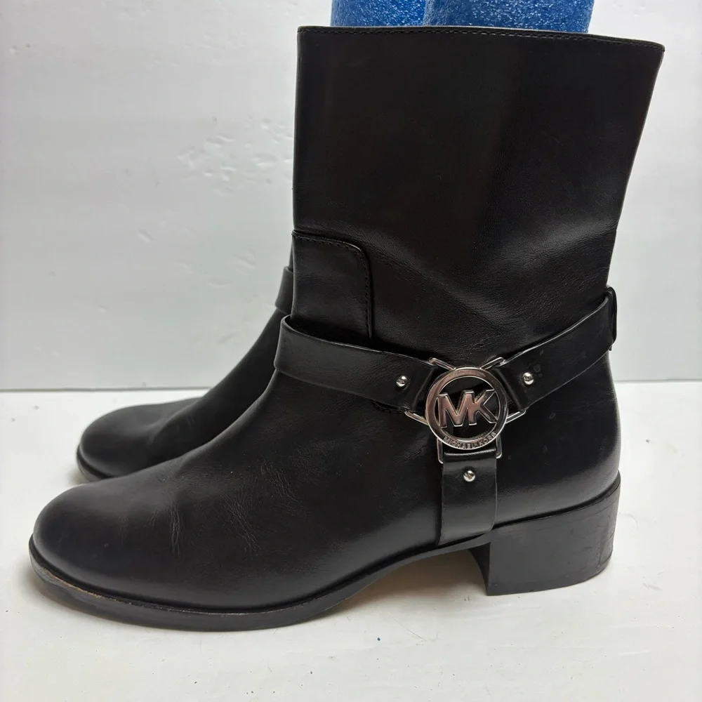 Michael Kors Black Leather Boots with Logo Harness Women’s size 8
